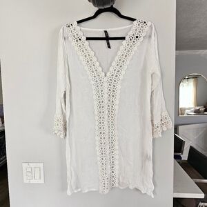 White  Crochet Trim Cover Up | SZ 1x